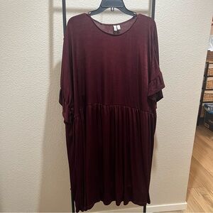 ASOS Burgundy Oversized Ruffle Sleeve Dress
